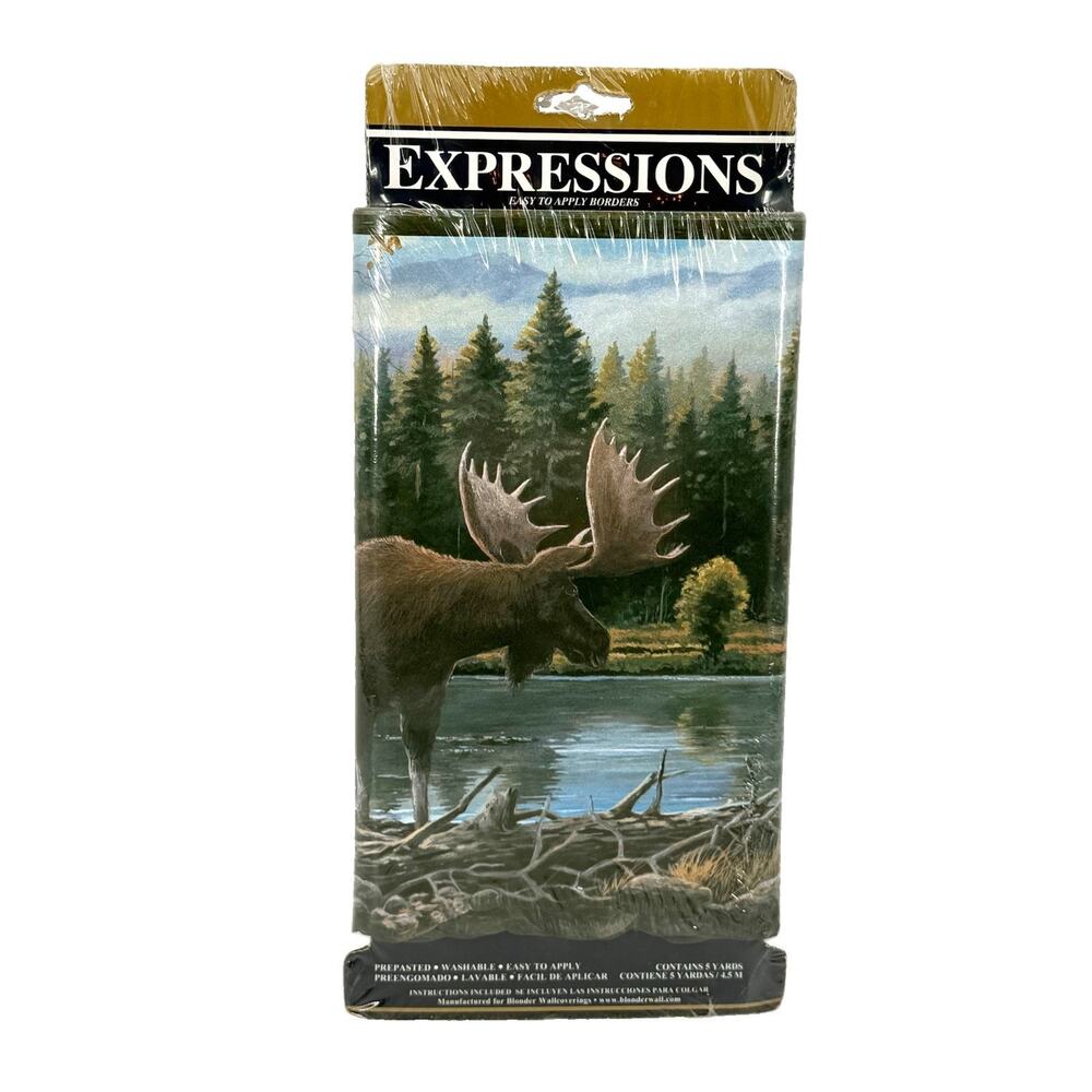 Expressions Die Cut Moose Lodge Cabin Wallpaper Border 5 Yards SB10175B Vintage